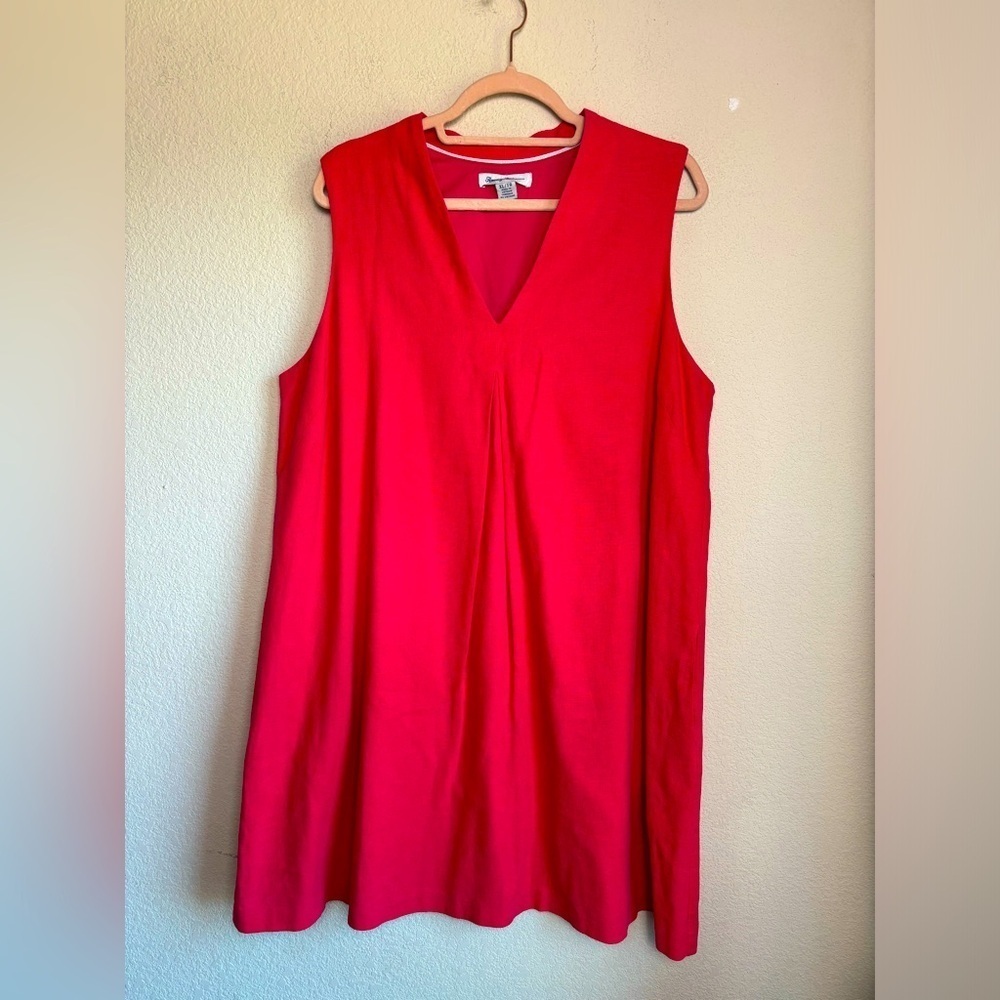 Tommy Bahama Raspberry Pink Linen Blend V-Neck Pocketed Shift Dress XL